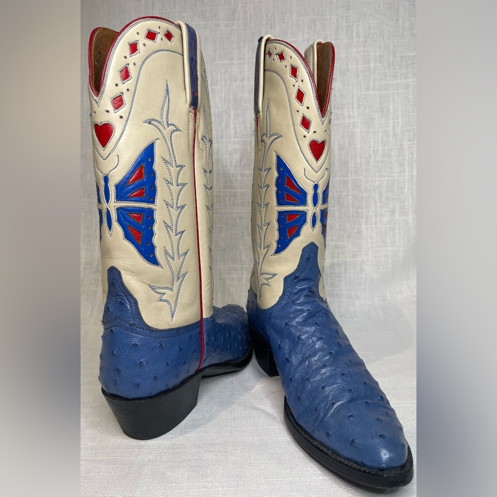 Lucchese genuine full quill ostrich retro boots with butterfly inlay